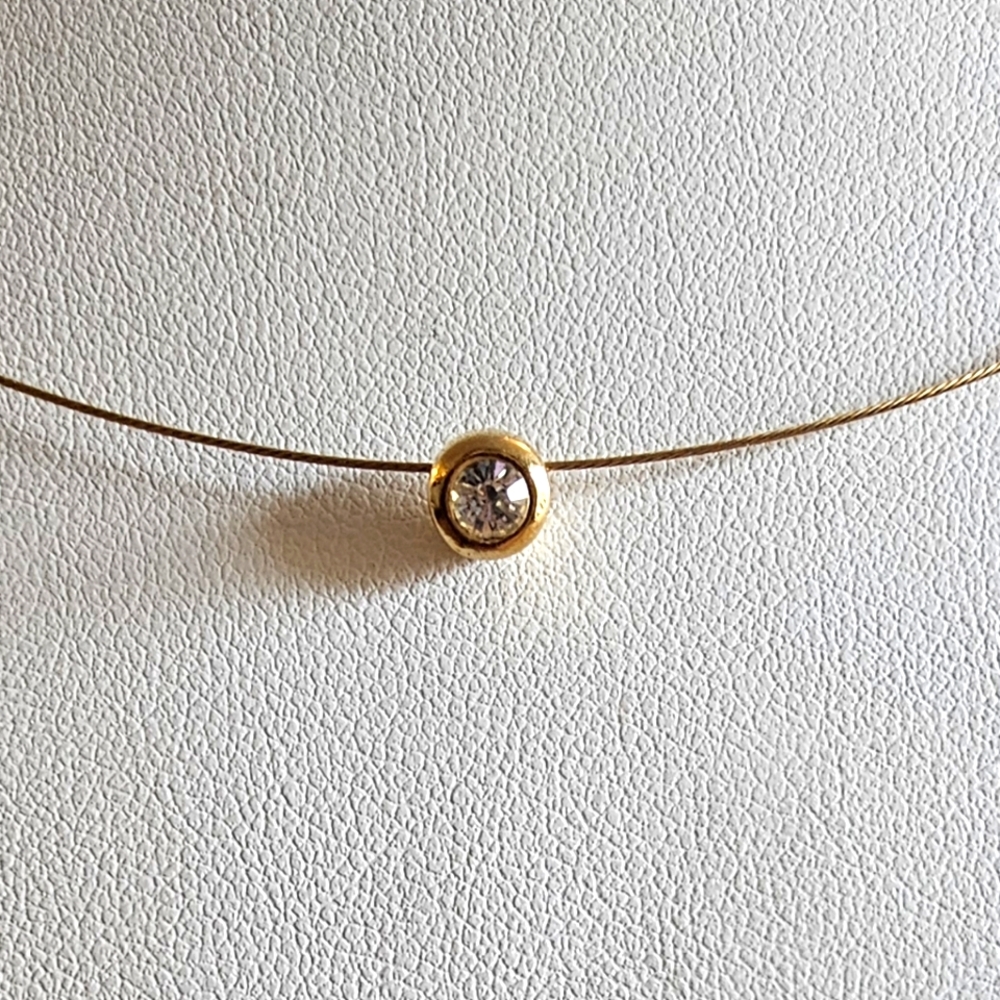 Vintage & Elegant Bezel Solitary CZ Gold Plated Necklace. - Picture 2 of 8